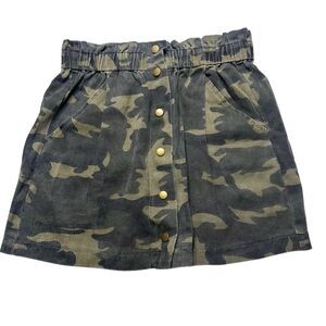 PROMESA Women's Green Camo Camouflage Button Front Elastic Waist Mini Skirt Size